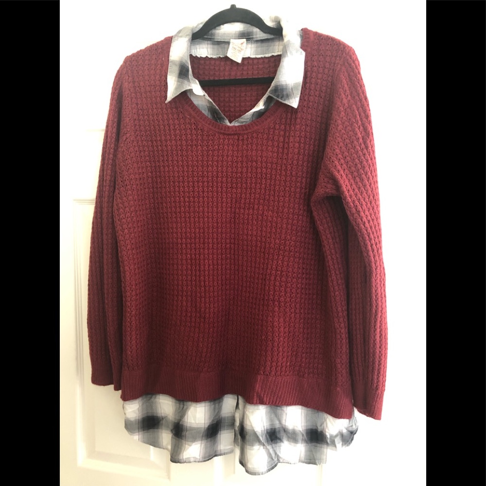 Faded glory sweater with plaid shirt insert